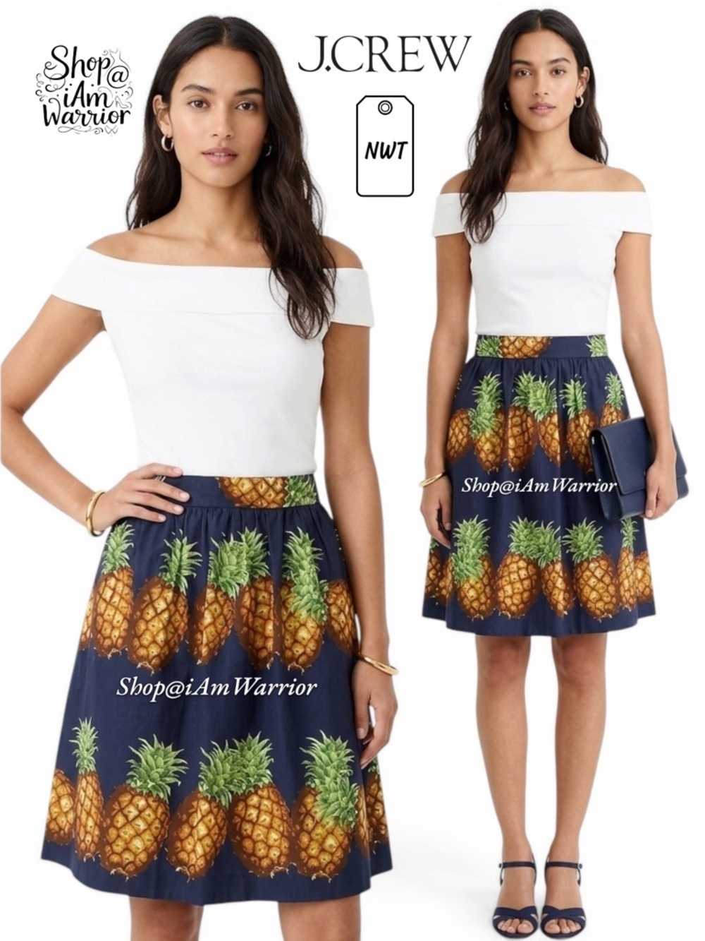 J.Crew NWT navy blue pineapple print a-line mini skirt Shop@iAmWarrior